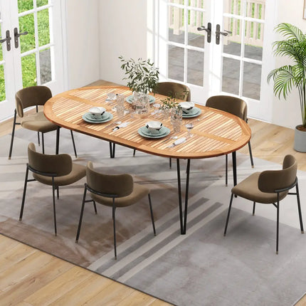 79 Inch Oval Patio Dining Table with Umbrella Hole and Acacia Wood Tabletop for 8 People - Natural & Black - Patio