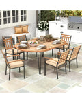 79 Inch Oval Patio Dining Table with Umbrella Hole and Acacia Wood Tabletop for 8 People - Natural & Black - Patio