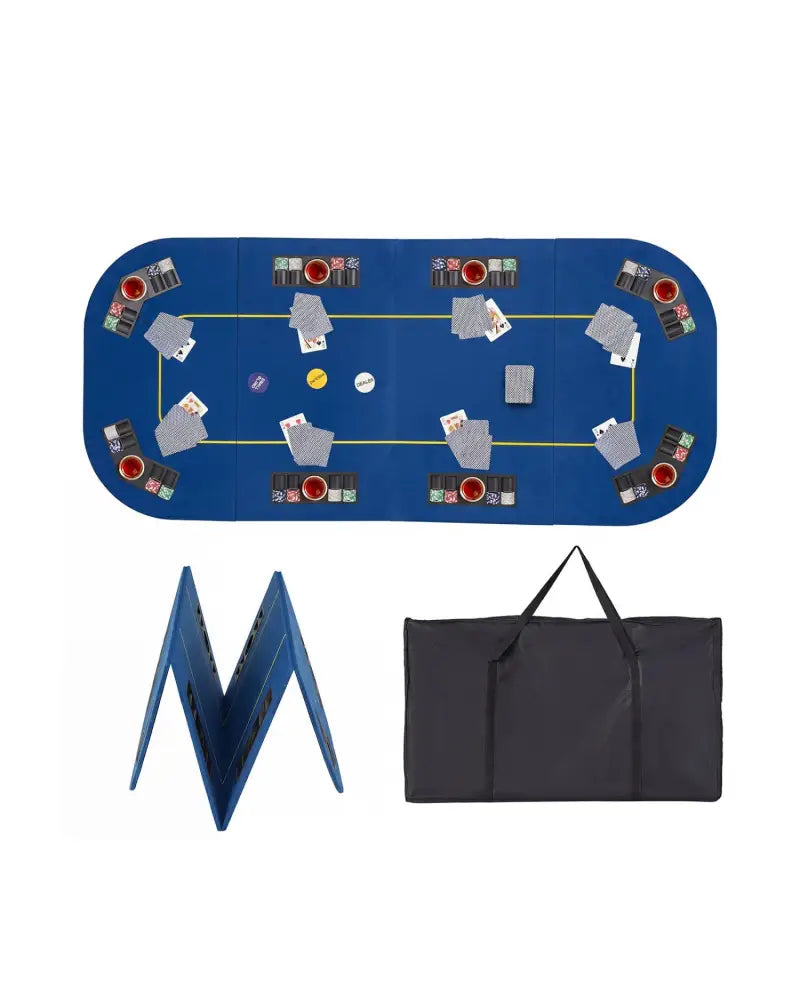 79 Inch x 36 Inch 8-Player Foldable Poker Table Top with Carry Bag and Cup Holders-Blue - Blue - Game Room