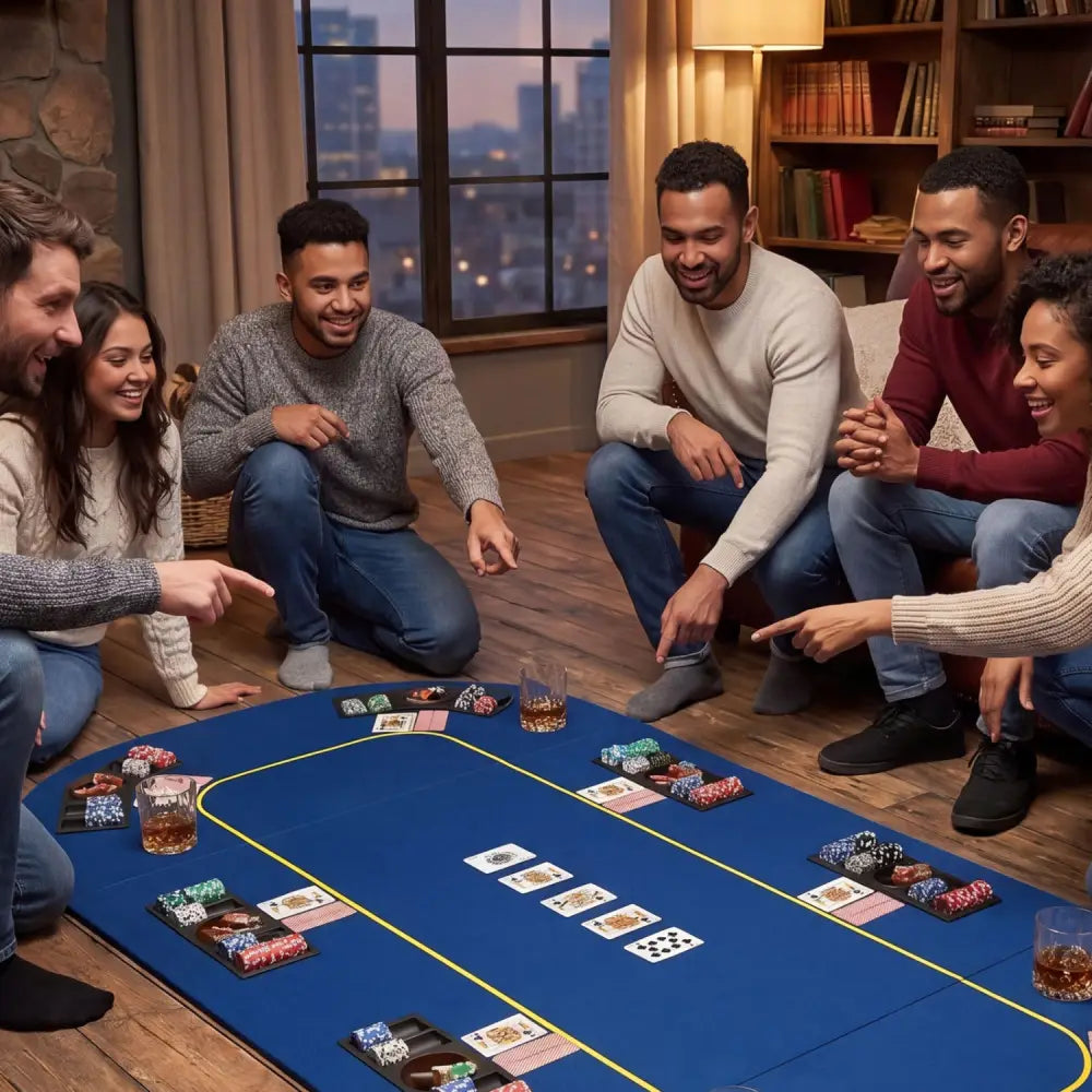 79 Inch x 36 Inch 8-Player Foldable Poker Table Top with Carry Bag and Cup Holders-Blue - Blue - Game Room