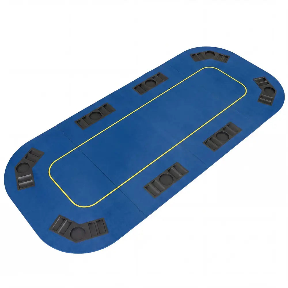 79 Inch x 36 Inch 8-Player Foldable Poker Table Top with Carry Bag and Cup Holders-Blue - Blue - Game Room