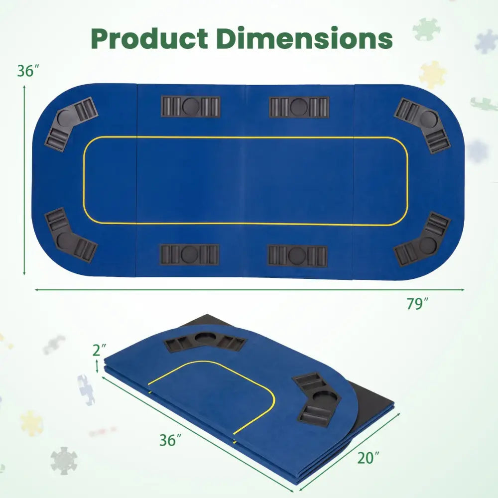 79 Inch x 36 Inch 8-Player Foldable Poker Table Top with Carry Bag and Cup Holders-Blue - Blue - Game Room
