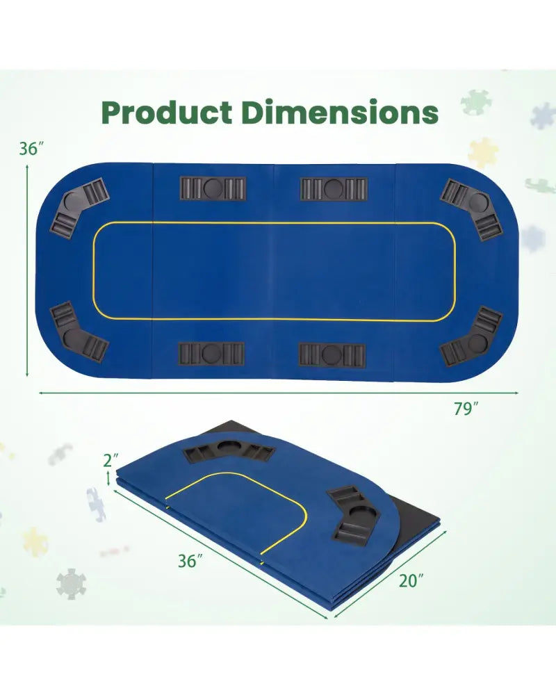 79 Inch x 36 Inch 8-Player Foldable Poker Table Top with Carry Bag and Cup Holders-Blue - Blue - Game Room