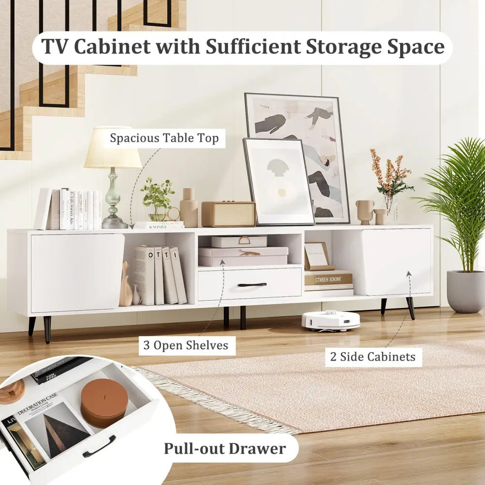 79’’ TV Stand for TVs up to 90 Inches Entertainment Center Wood Media Console Table Modern Mid Century TV Cabinet-White