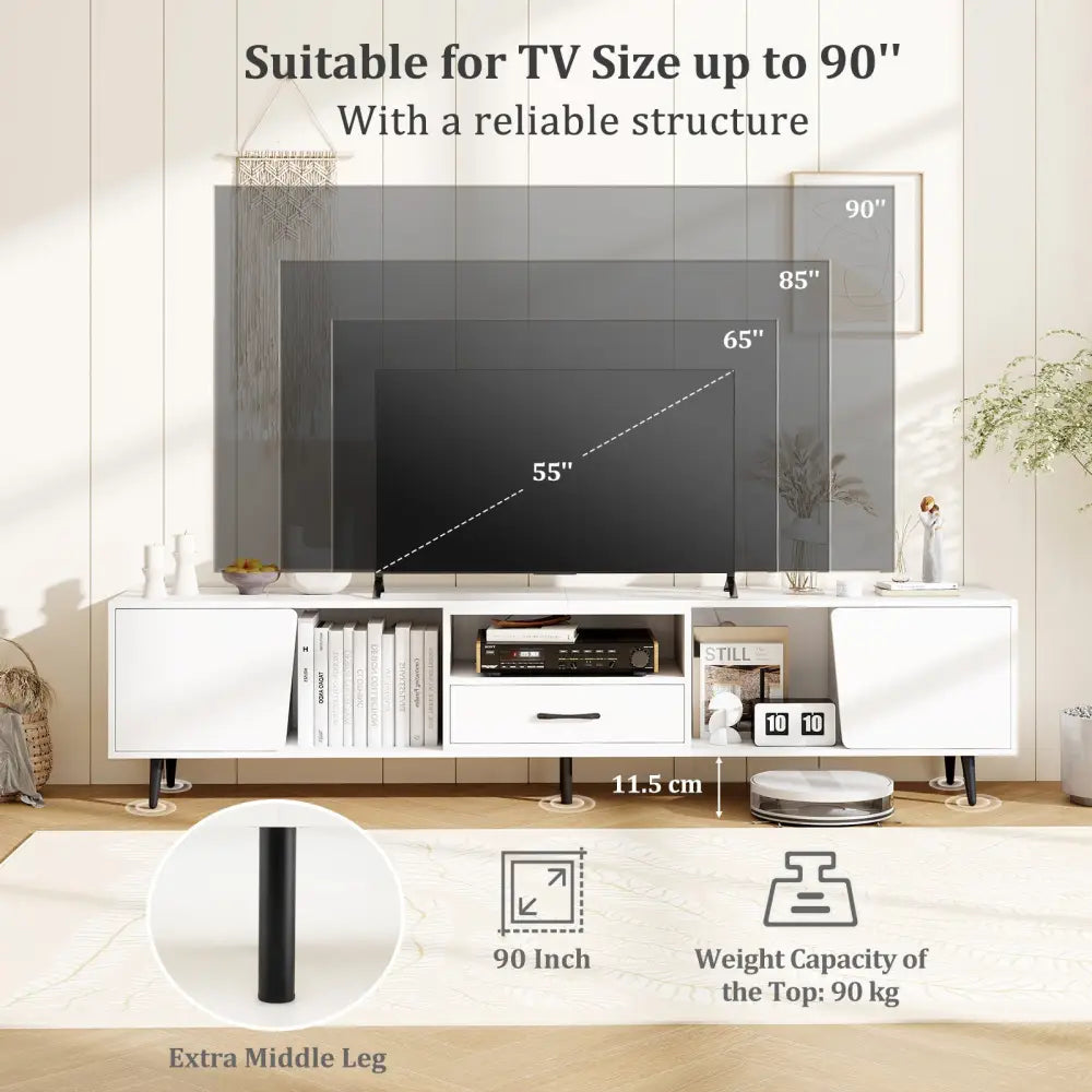 79’’ TV Stand for TVs up to 90 Inches Entertainment Center Wood Media Console Table Modern Mid Century TV Cabinet-White