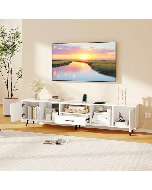 79’’ TV Stand for TVs up to 90 Inches Entertainment Center Wood Media Console Table Modern Mid Century TV Cabinet-White