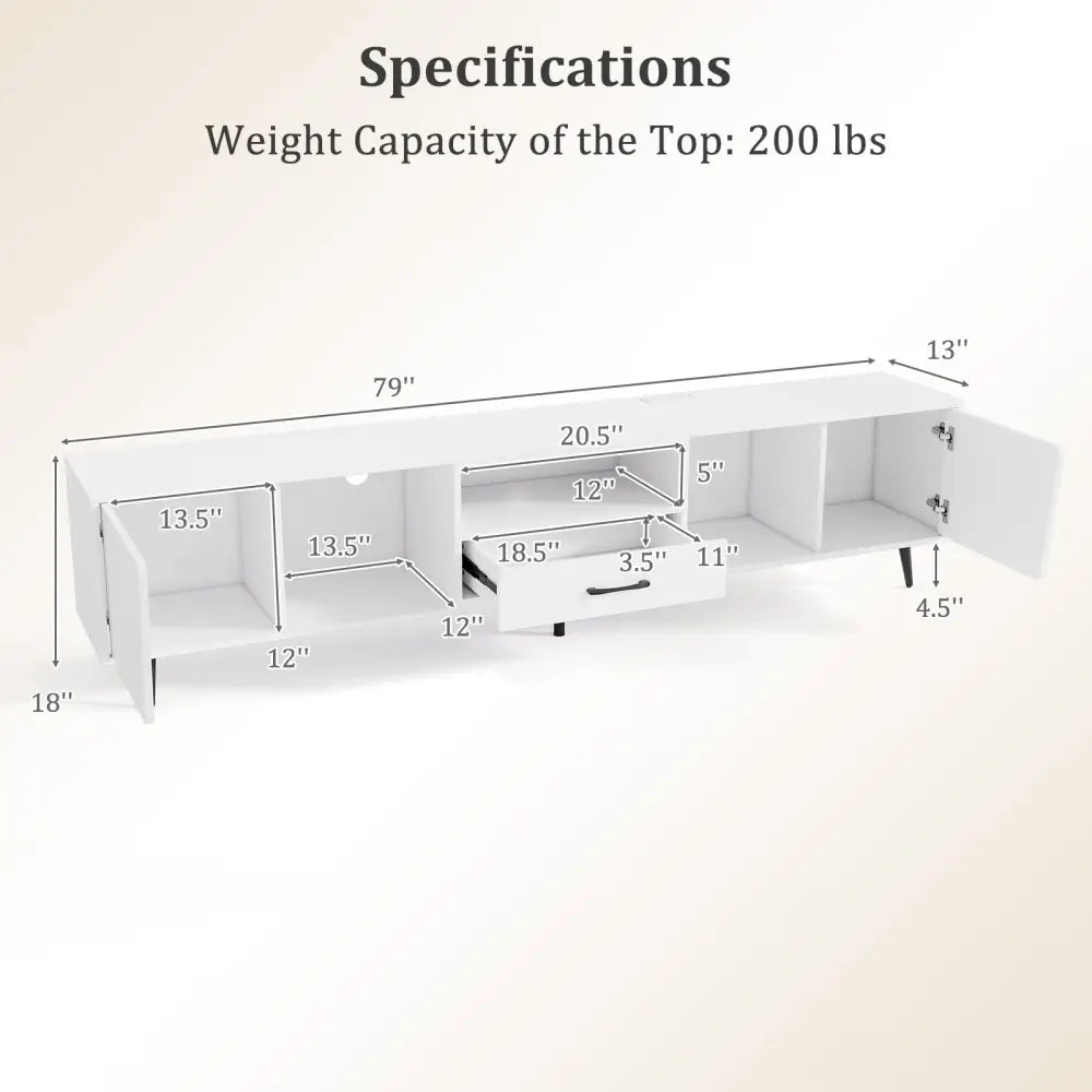 79’’ TV Stand for TVs up to 90 Inches Entertainment Center Wood Media Console Table Modern Mid Century TV Cabinet-White