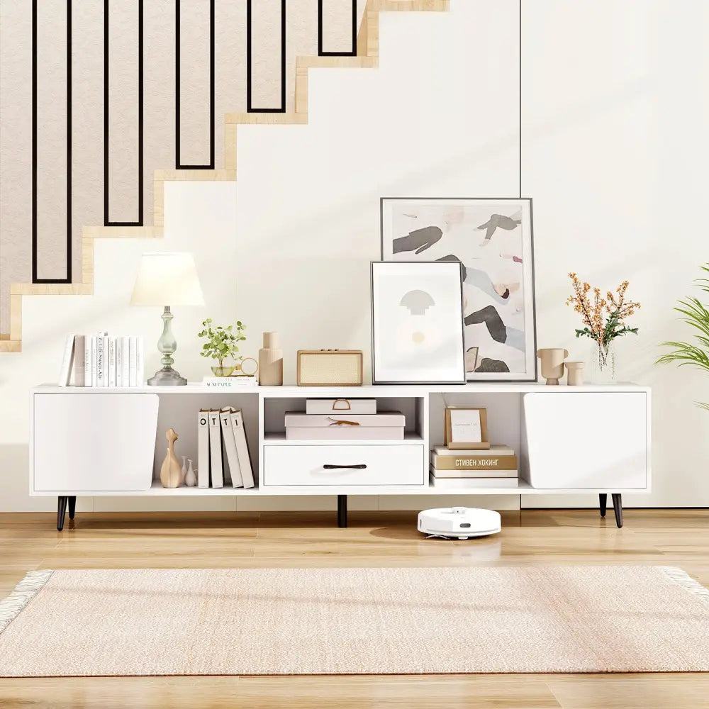 79’’ TV Stand for TVs up to 90 Inches Entertainment Center Wood Media Console Table Modern Mid Century TV Cabinet-White