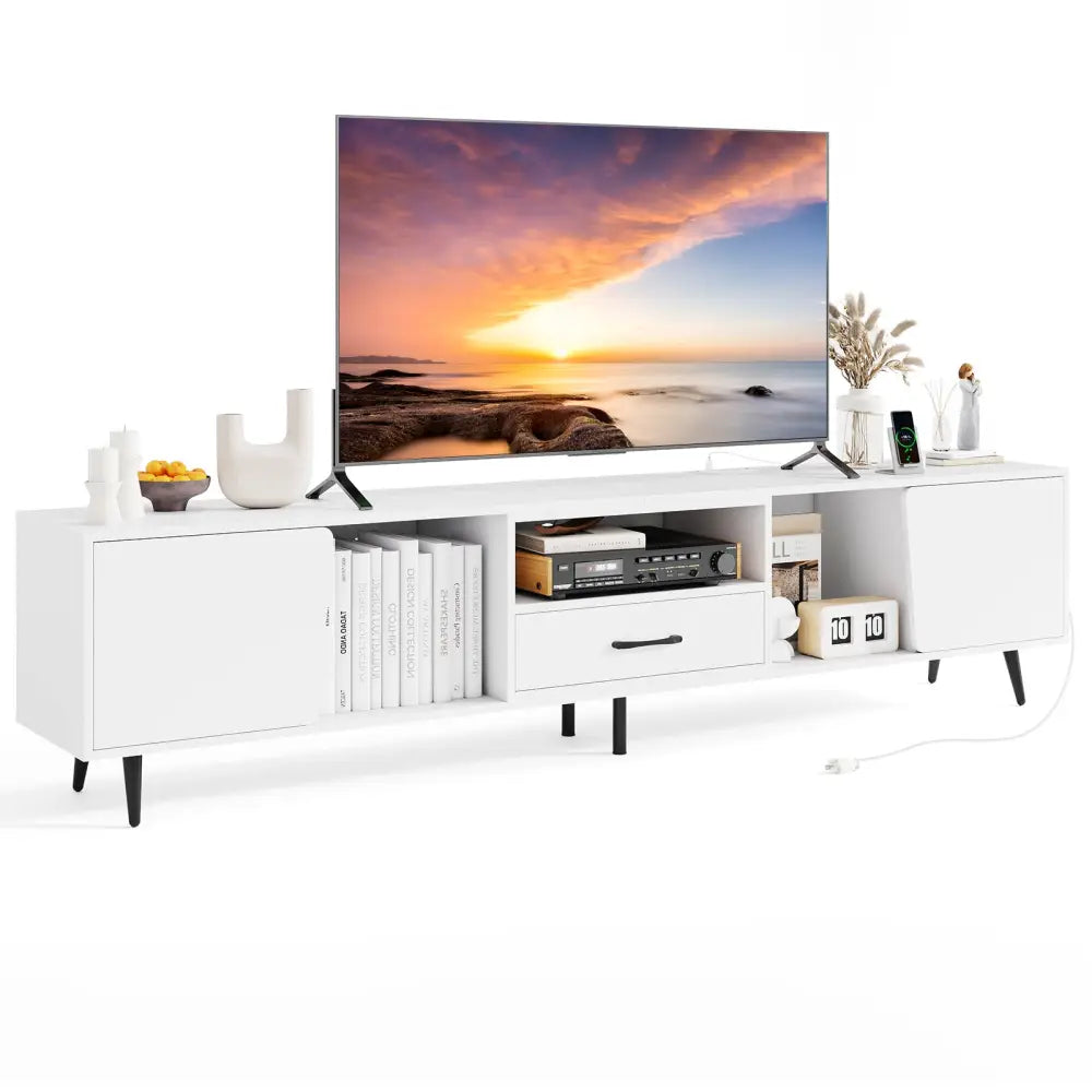 79’’ TV Stand for TVs up to 90 Inches Entertainment Center Wood Media Console Table Modern Mid Century TV Cabinet-White