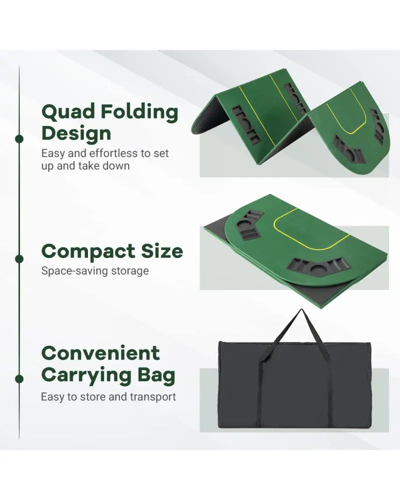 79 x 36 Inch 8-Player Foldable Poker Table Top with Carry Bag and Cup Holders - Green - Game Room
