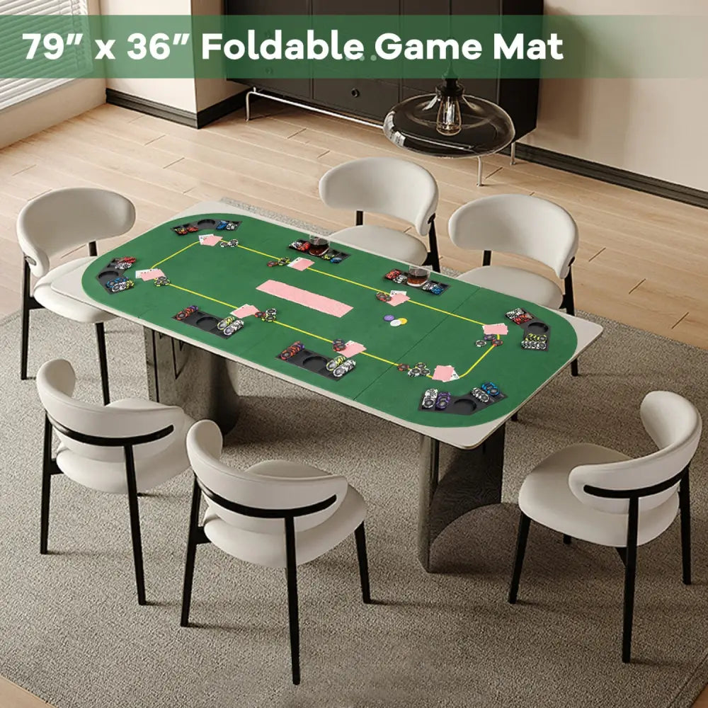 79 x 36 Inch 8-Player Foldable Poker Table Top with Carry Bag and Cup Holders - Green - Game Room