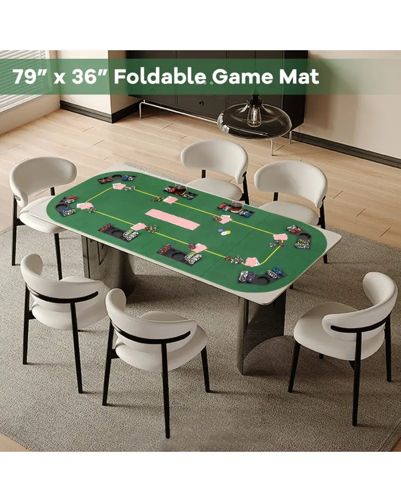 79 x 36 Inch 8-Player Foldable Poker Table Top with Carry Bag and Cup Holders - Green - Game Room