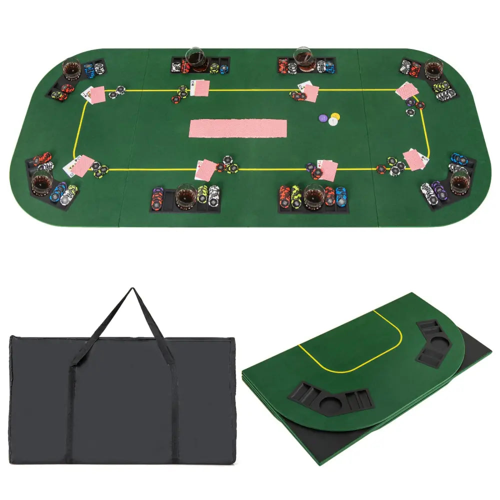 79 x 36 Inch 8-Player Foldable Poker Table Top with Carry Bag and Cup Holders - Green - Game Room