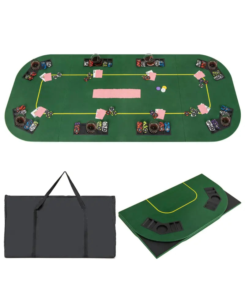 79 x 36 Inch 8-Player Foldable Poker Table Top with Carry Bag and Cup Holders - Green - Game Room