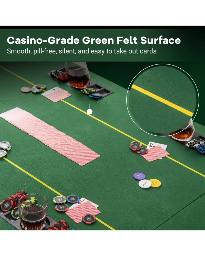 79 x 36 Inch 8-Player Foldable Poker Table Top with Carry Bag and Cup Holders - Green - Game Room