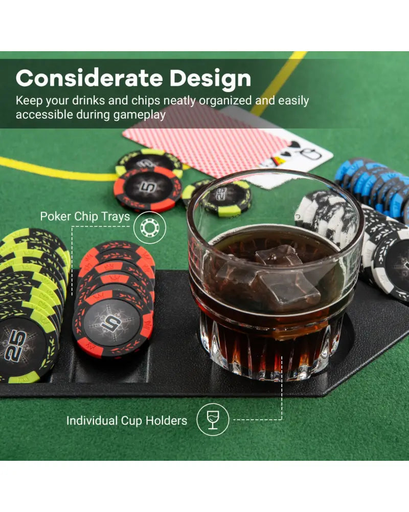 79 x 36 Inch 8-Player Foldable Poker Table Top with Carry Bag and Cup Holders - Green - Game Room