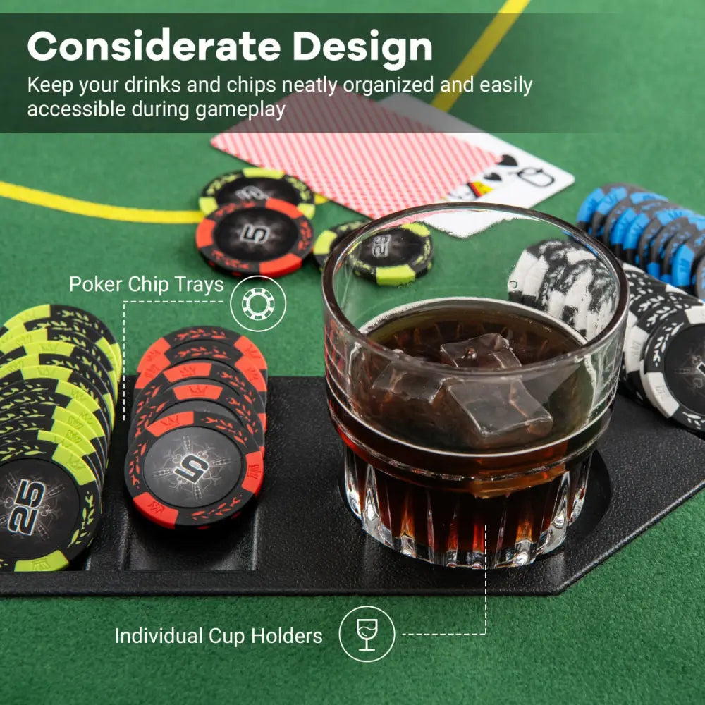 79 x 36 Inch 8-Player Foldable Poker Table Top with Carry Bag and Cup Holders - Green - Game Room