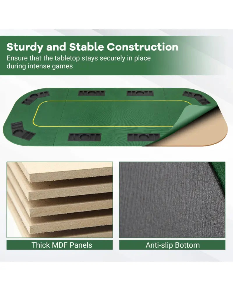 79 x 36 Inch 8-Player Foldable Poker Table Top with Carry Bag and Cup Holders - Green - Game Room