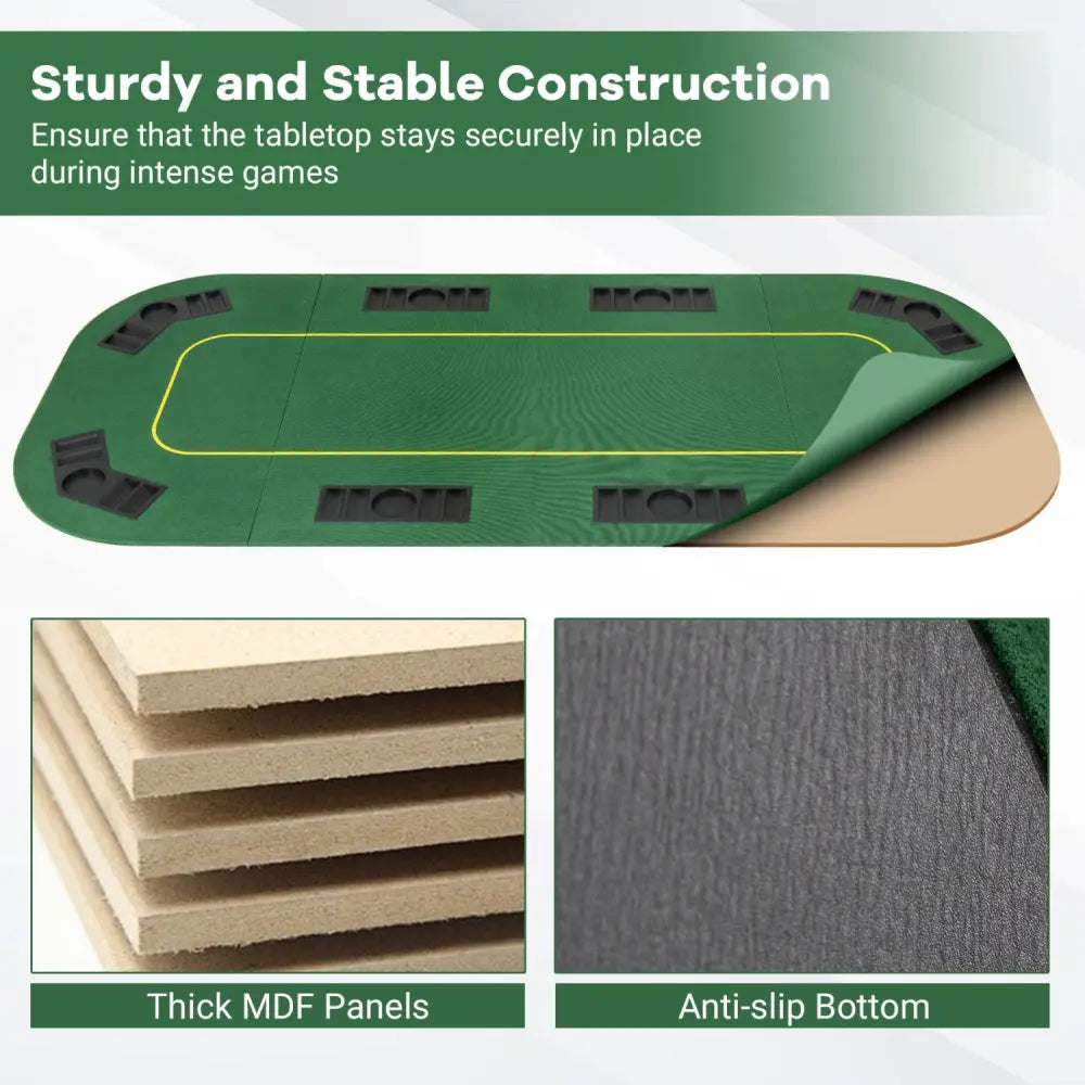 79 x 36 Inch 8-Player Foldable Poker Table Top with Carry Bag and Cup Holders - Green - Game Room