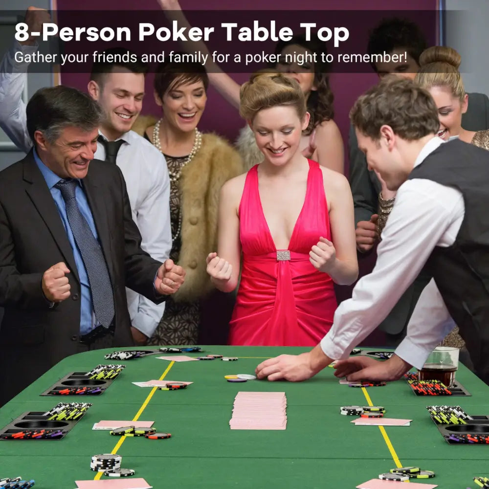 79 x 36 Inch 8-Player Foldable Poker Table Top with Carry Bag and Cup Holders - Green - Game Room