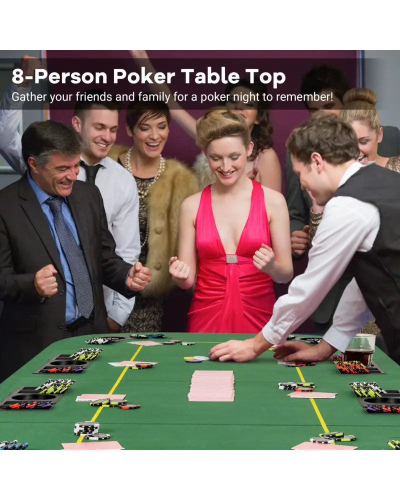 79 x 36 Inch 8-Player Foldable Poker Table Top with Carry Bag and Cup Holders - Green - Game Room