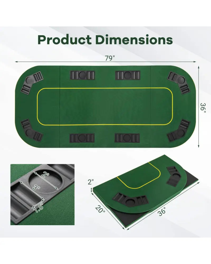 79 x 36 Inch 8-Player Foldable Poker Table Top with Carry Bag and Cup Holders - Green - Game Room