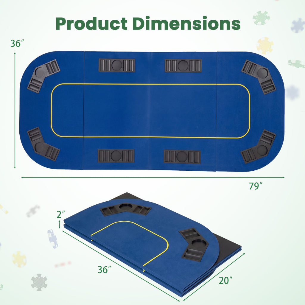 79 Inch x 36 Inch 8-Player Foldable Poker Table Top with Carry Bag and Cup Holders-Blue