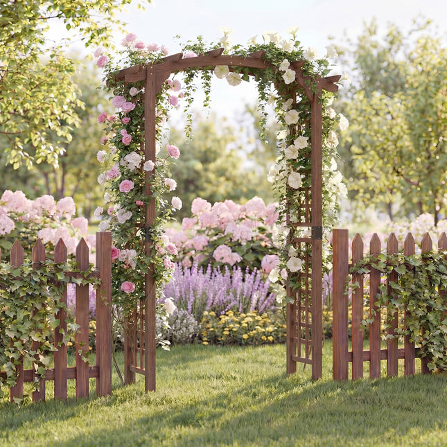 7.5 Ft Garden Arch Wooden Arbor Outdoor Wood Trellis for Climbing Plants-Rustic Brown