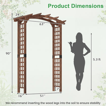 7.5 Ft Garden Arch Wooden Arbor Outdoor Wood Trellis for Climbing Plants-Rustic Brown