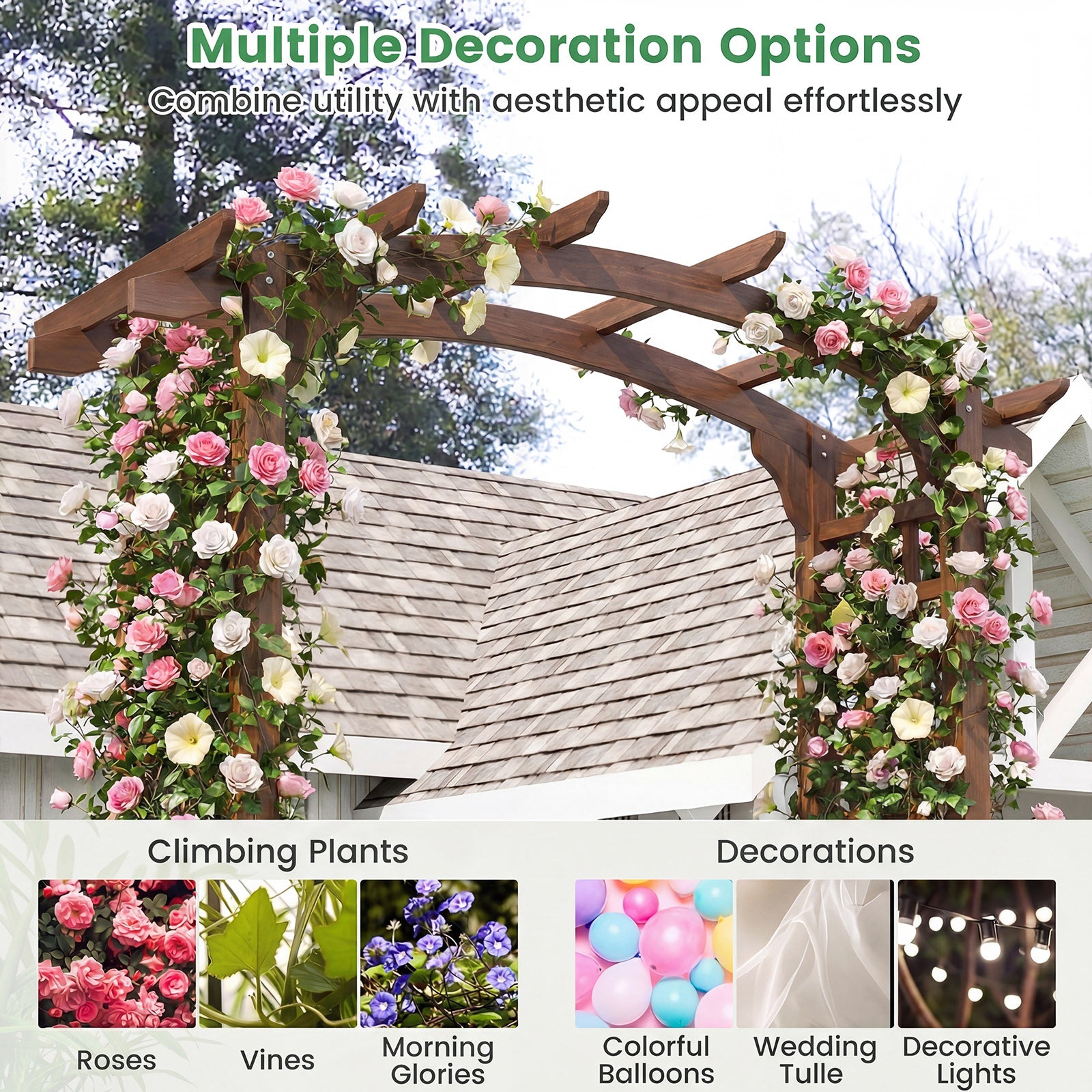 7.5 Ft Garden Arch Wooden Arbor Outdoor Wood Trellis for Climbing Plants-Rustic Brown