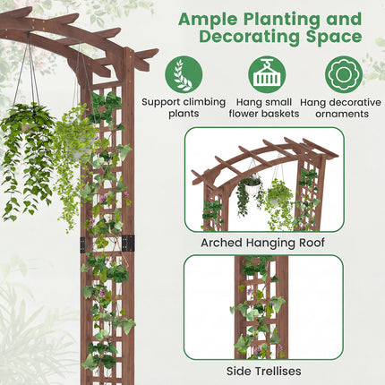 7.5 Ft Garden Arch Wooden Arbor Outdoor Wood Trellis for Climbing Plants-Rustic Brown