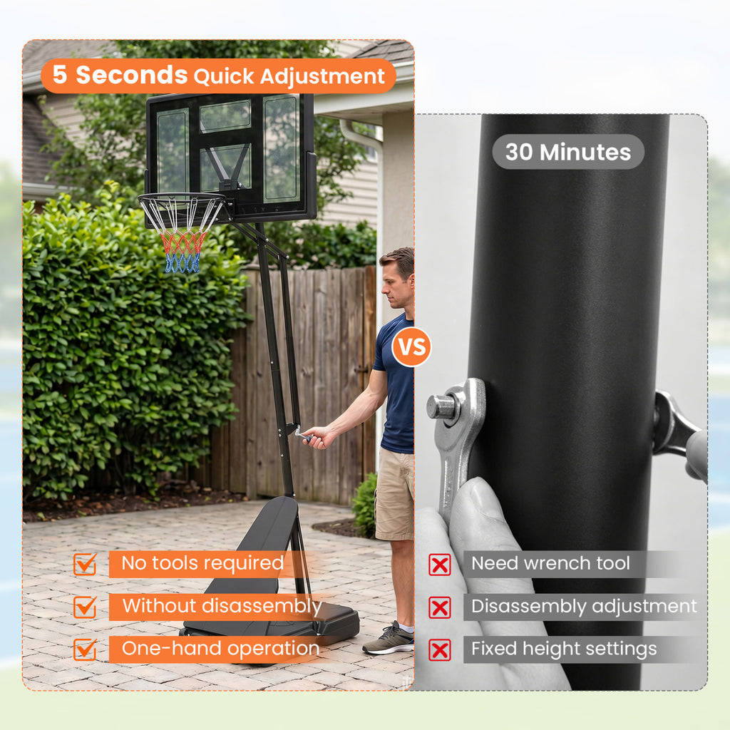 7.7-10 FT Tool-Free Height Adjustable Basketball Goal System