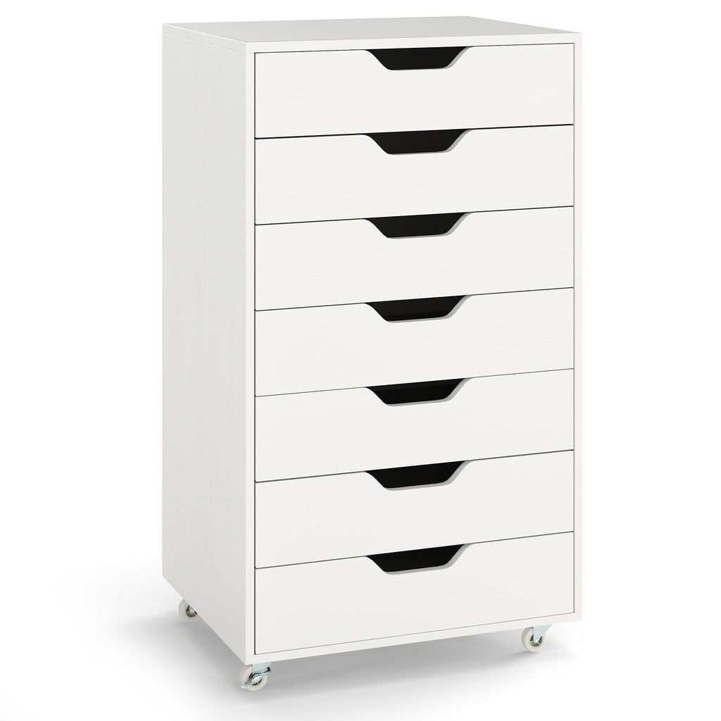 7-Drawer Chest Storage Dresser Floor Cabinet Organizer with Wheels-White