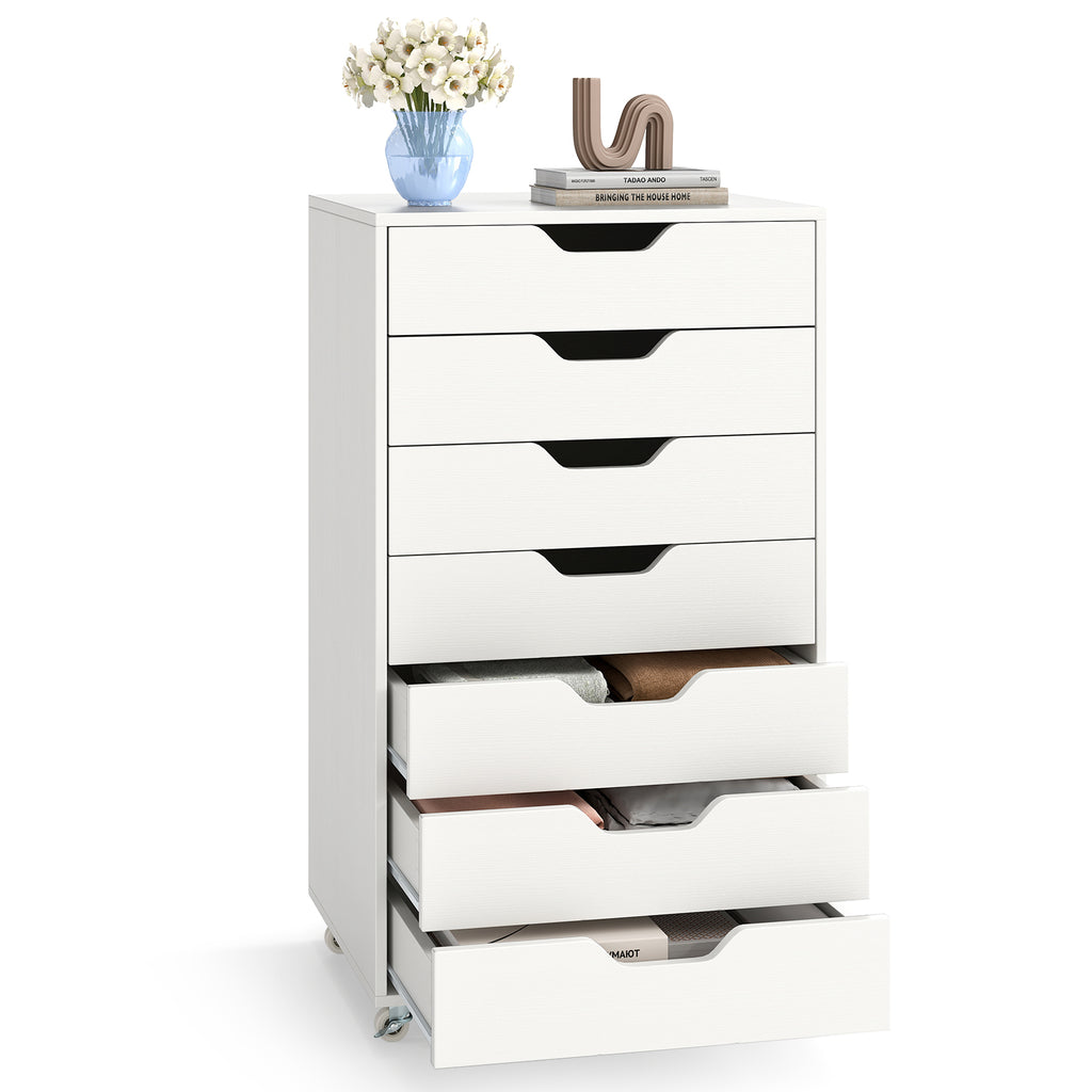 7-Drawer Chest Storage Dresser Floor Cabinet Organizer with Wheels-White
