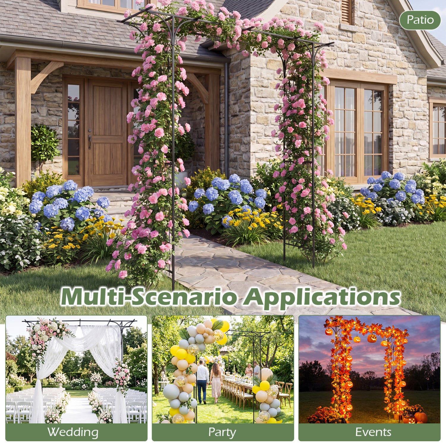 7 FT Garden Arch Arbor with Flat Top Design for Climbing Plants