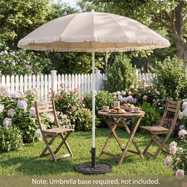7 FT Patio Umbrella with Fringe Boho Tassel Umbrella for Outdoor Beach Garden Poolside-Beige