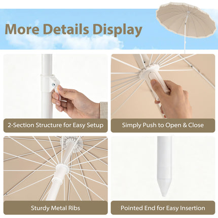 7 FT Patio Umbrella with Fringe Boho Tassel Umbrella for Outdoor Beach Garden Poolside-Beige