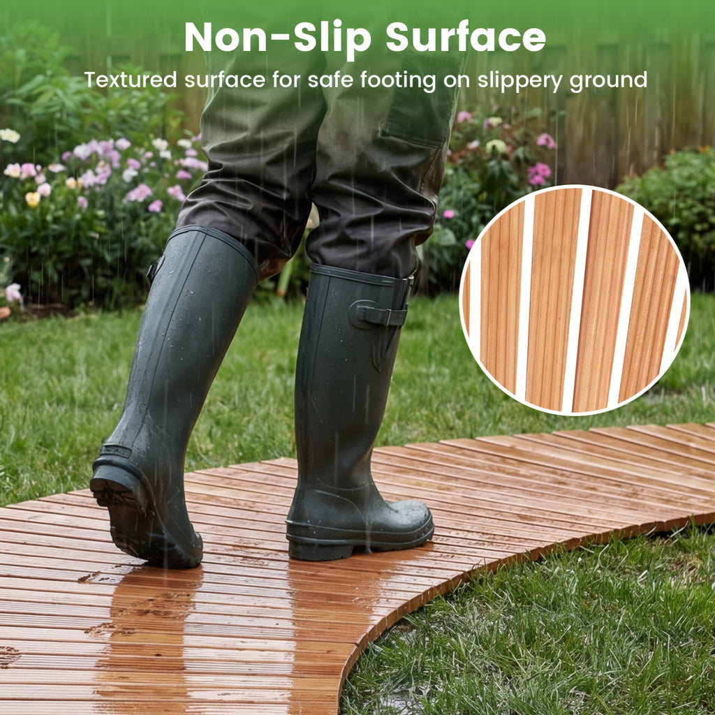 7 FT Wooden Garden Pathway with Anti-slip Surface for Gardens Patios-Natural