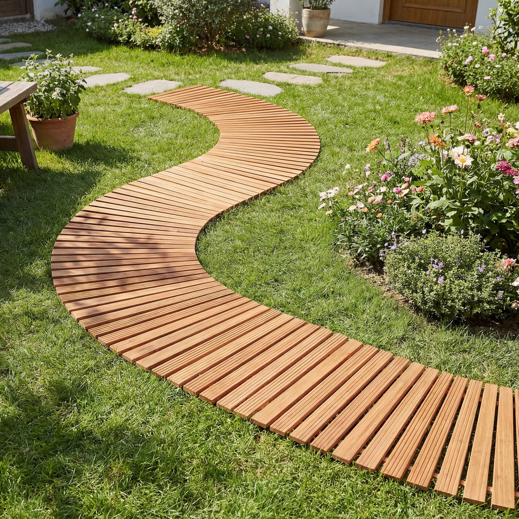7 FT Wooden Garden Pathway with Anti-slip Surface for Gardens Patios-Natural