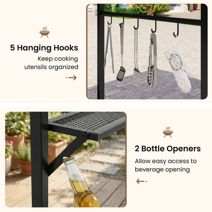 7 Feet Grill Gazebo with Serving Shelf and Storage Hooks-Gray