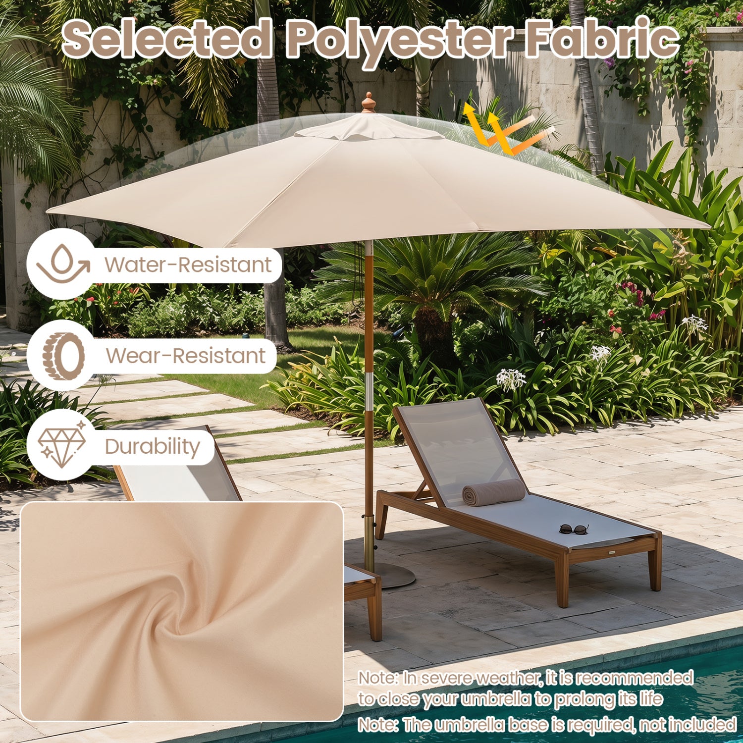 7 Feet Outdoor Rectangular Patio Umbrella with 3 Adjustable Heights-Beige