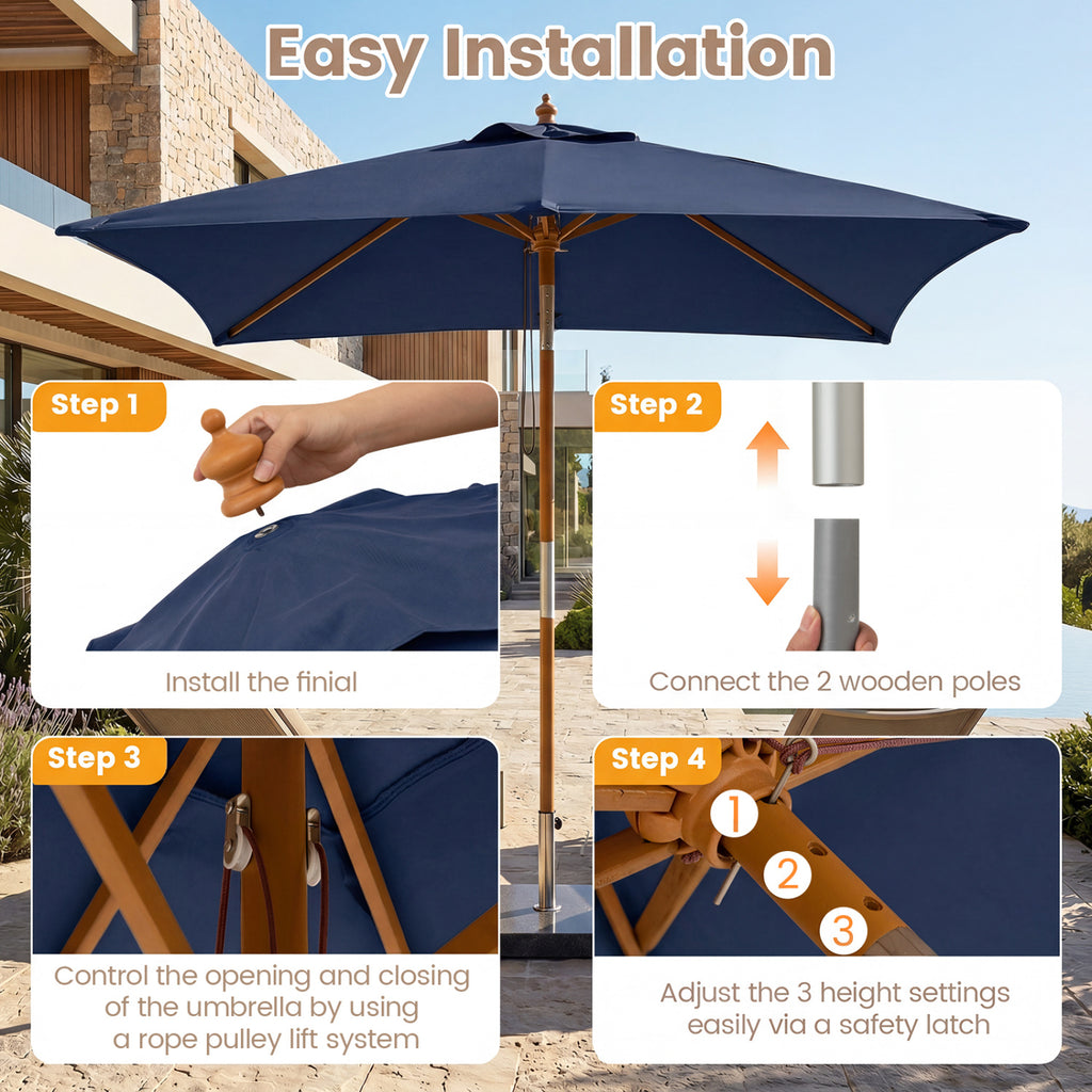 7 Feet Outdoor Rectangular Patio Umbrella with 3 Adjustable Heights-Navy
