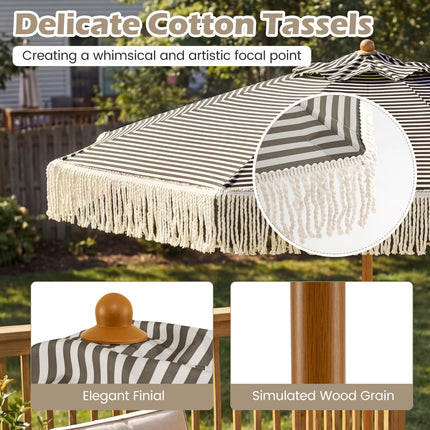 7 Feet Patio Umbrella with Fringe Sun-Protective Beach Umbrella with Boho Tassel-Green