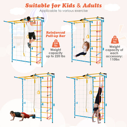 7 In 1 Kids Indoor Gym Playground Swedish Wall Ladder for Solid Wall-Yellow