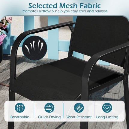 7-Piece Patio Dining Set for 6 with Rectangle Metal Table and Stackable Breathable Mesh Armchairs-Black