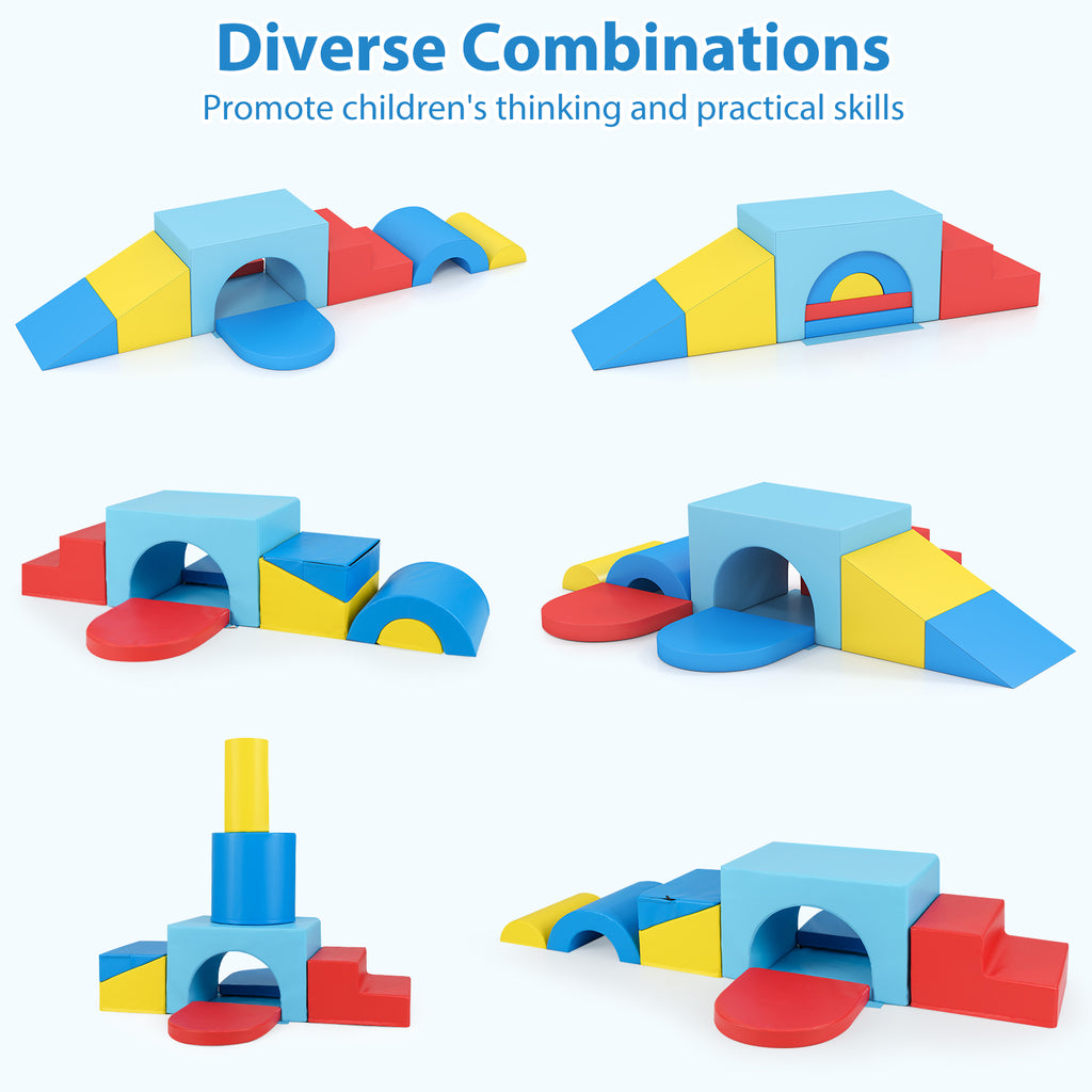 7-Piece Soft Foam Toddler Climbing Blocks Set PU Leather for 1+ Year Old-Blue