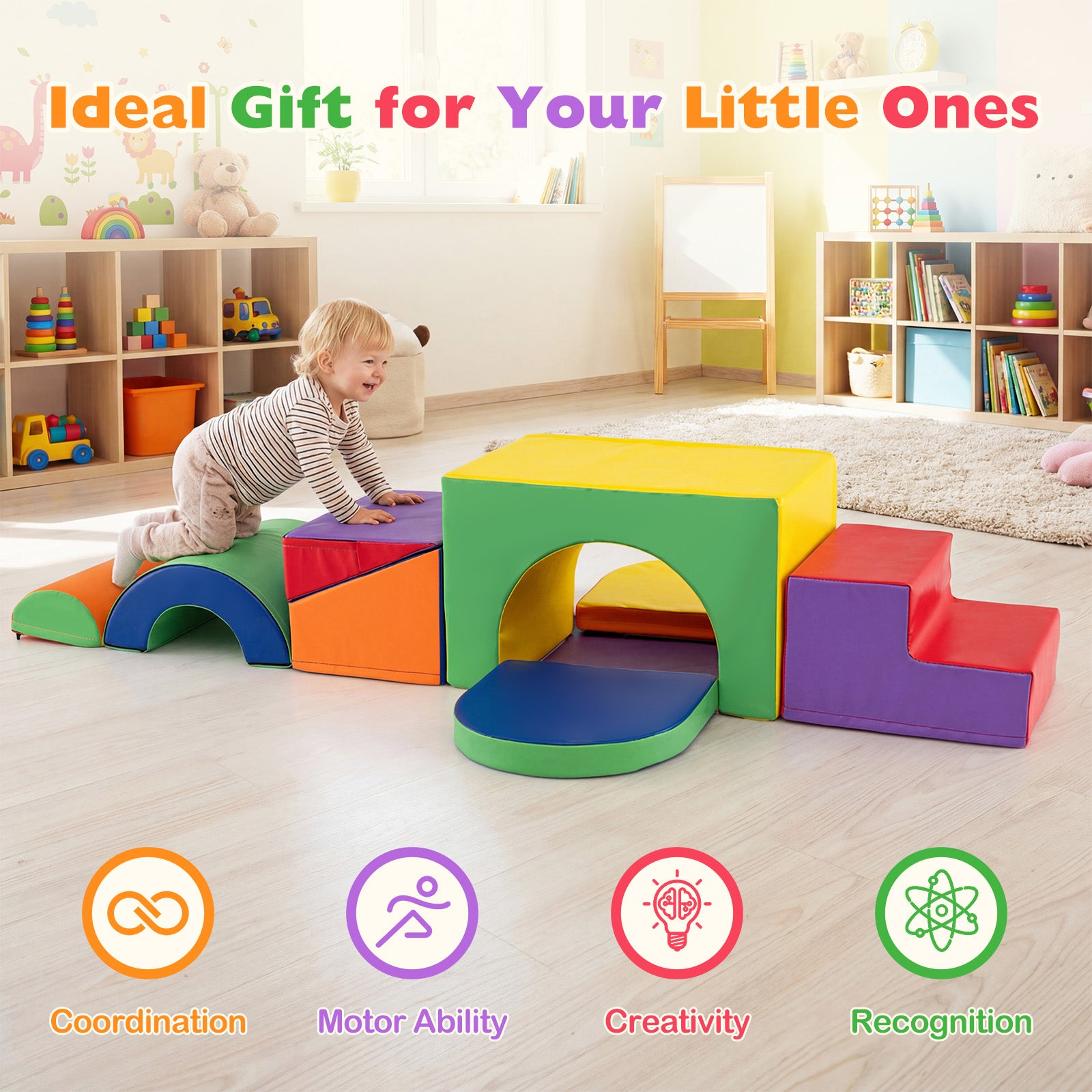 7-Piece Soft Foam Toddler Climbing Blocks Set PU Leather for 1+ Year Old-Yellow