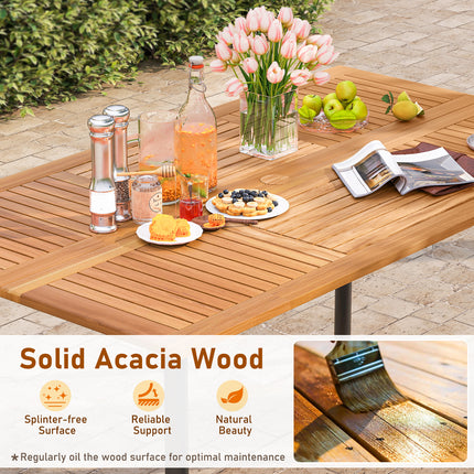 7 Pieces Outdoor Dining Set Acacia Wood Table with Umbrella Hole and Cushions-Navy