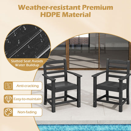 7 Pieces Outdoor Dining Table Set for 6 People 67 Inch HDPE Patio Rectangle Table and 6 Armchairs-Black