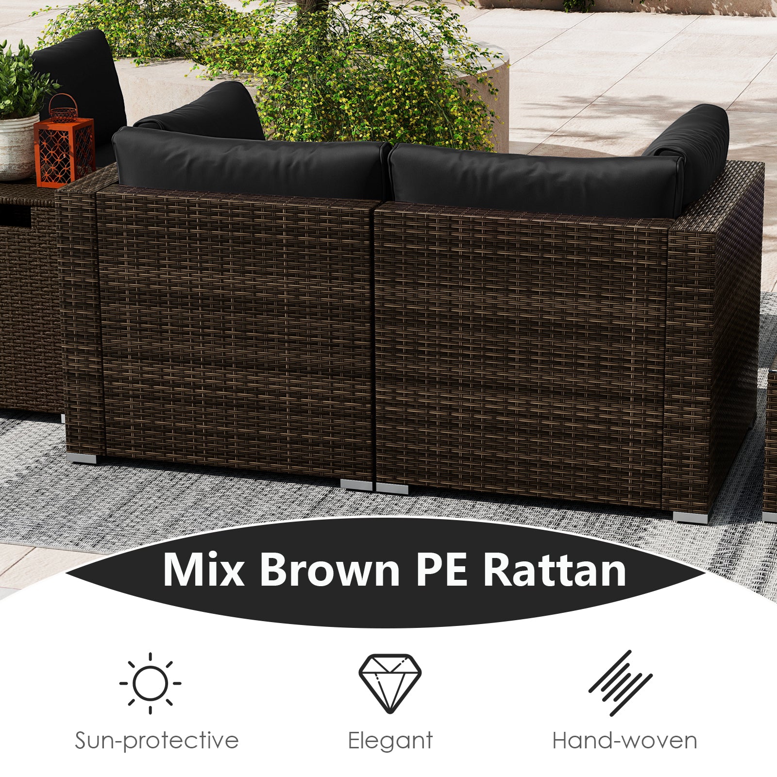 7 Pieces Outdoor Furniture Set with 32 Inch Fire Pit Table and Propane Tank Cover-Black